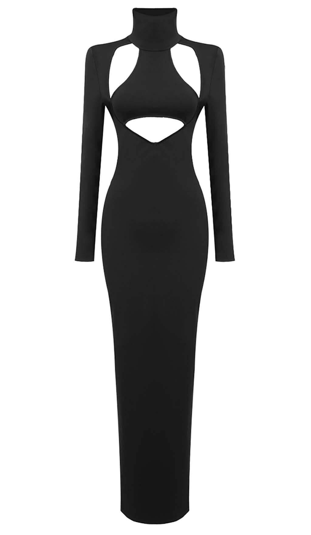 CUT OUT LONG SLEEVE MAXI DRESS IN BLACK