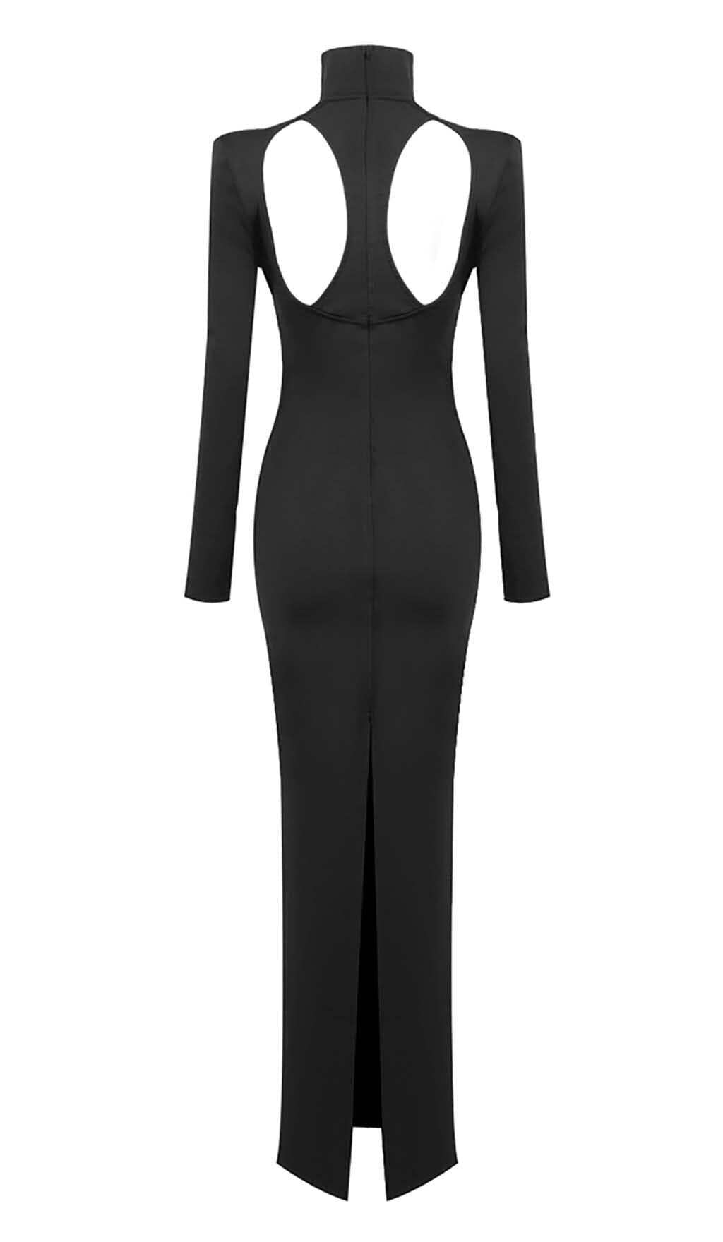 CUT OUT LONG SLEEVE MAXI DRESS IN BLACK