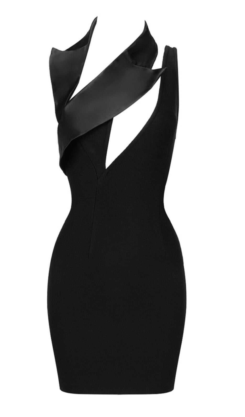 CUT OUT ASYMMETRIC MINI DRESS IN BLACK