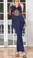 CORSET LACE MAXI DRESS IN NAVY BLUE