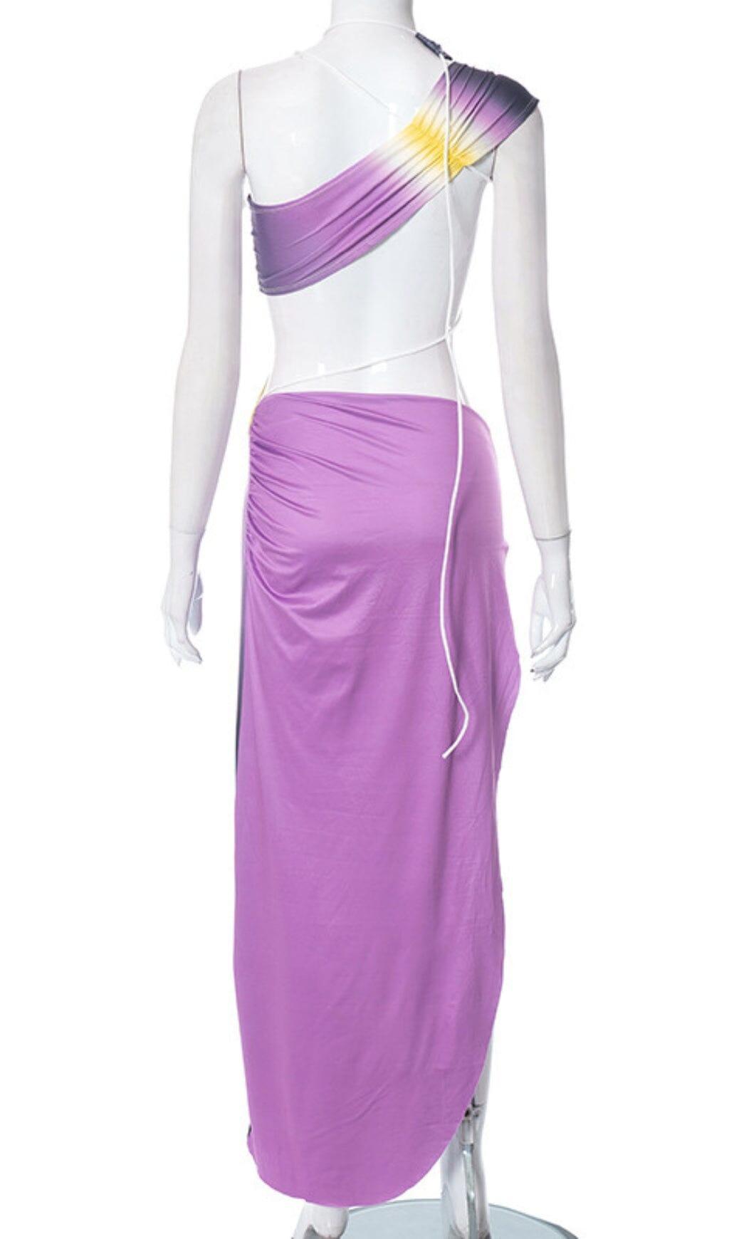 ONE SHOULDER ASYMMETRIC CUTOUT DRESS IN PURPLE