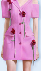 ROSE-EMBELLISHED ASYMMETRIC JACKET DRESS IN PINK