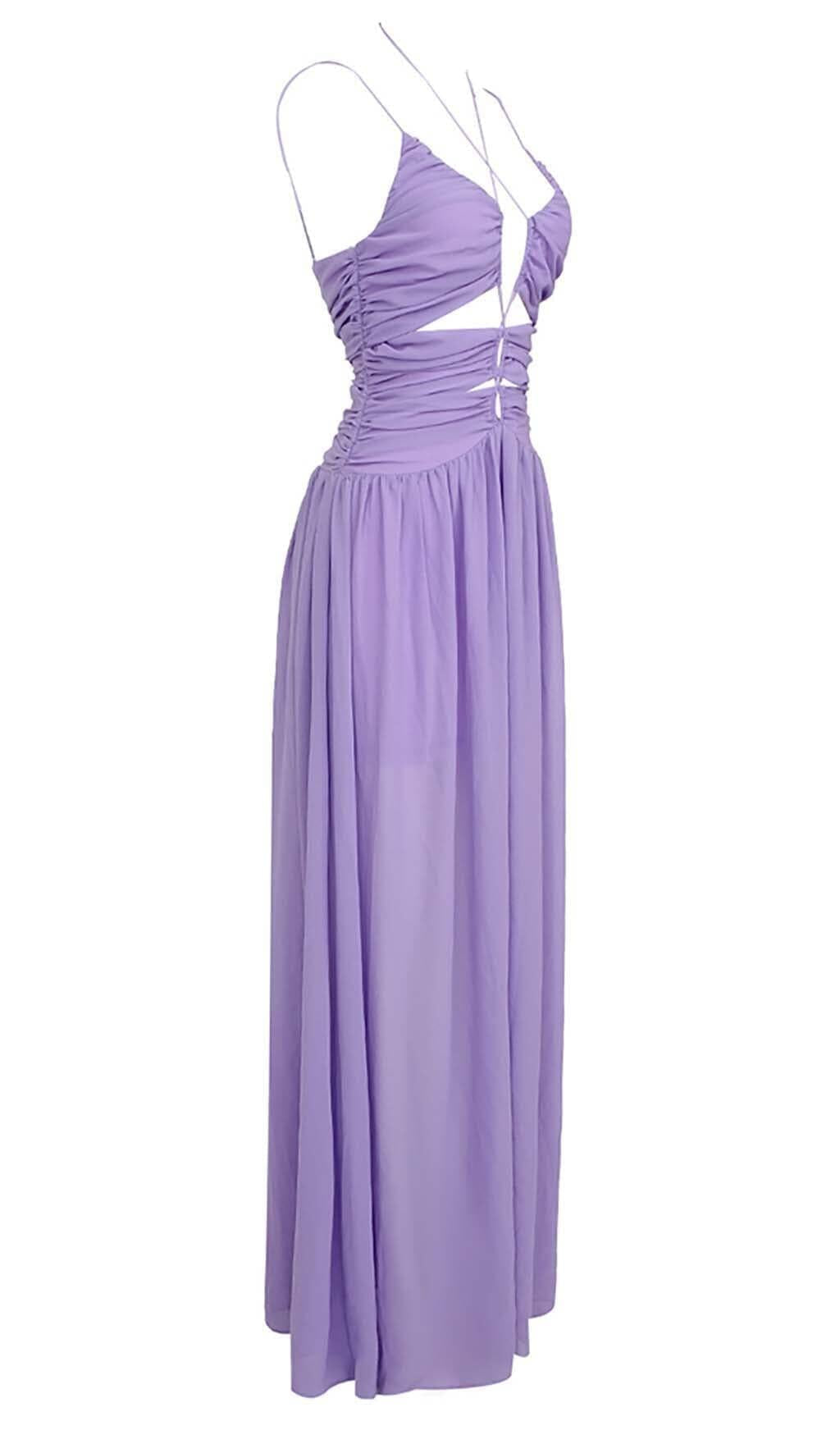 CUTOUT TULLE MAXI DRESS IN LIGHT PURPLE