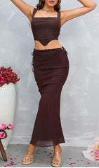 HIP WRAP MIDI SKIRT IN BROWN