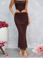 HIP WRAP MIDI SKIRT IN BROWN