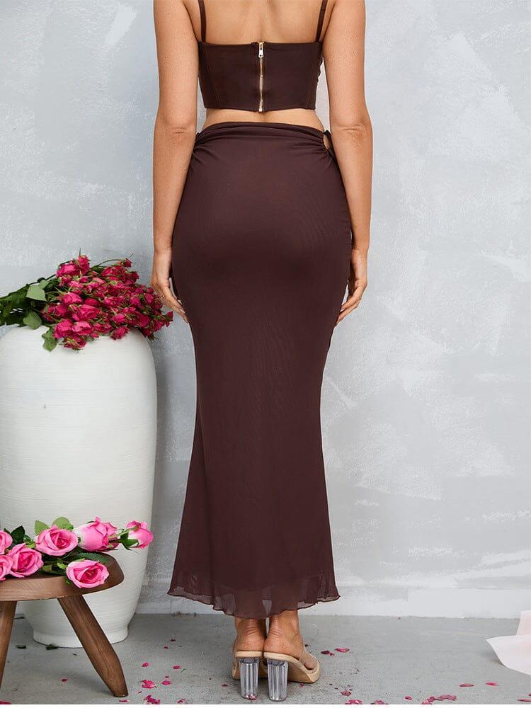 HIP WRAP MIDI SKIRT IN BROWN