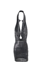 GLITTER PLUNGE HOODED DRESS