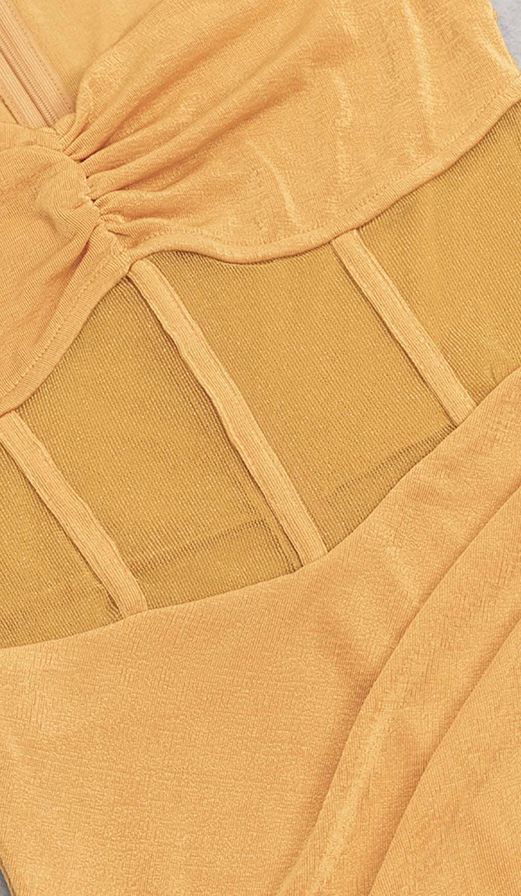 HALTER BANDAGE MIDI DRESS IN YELLOW