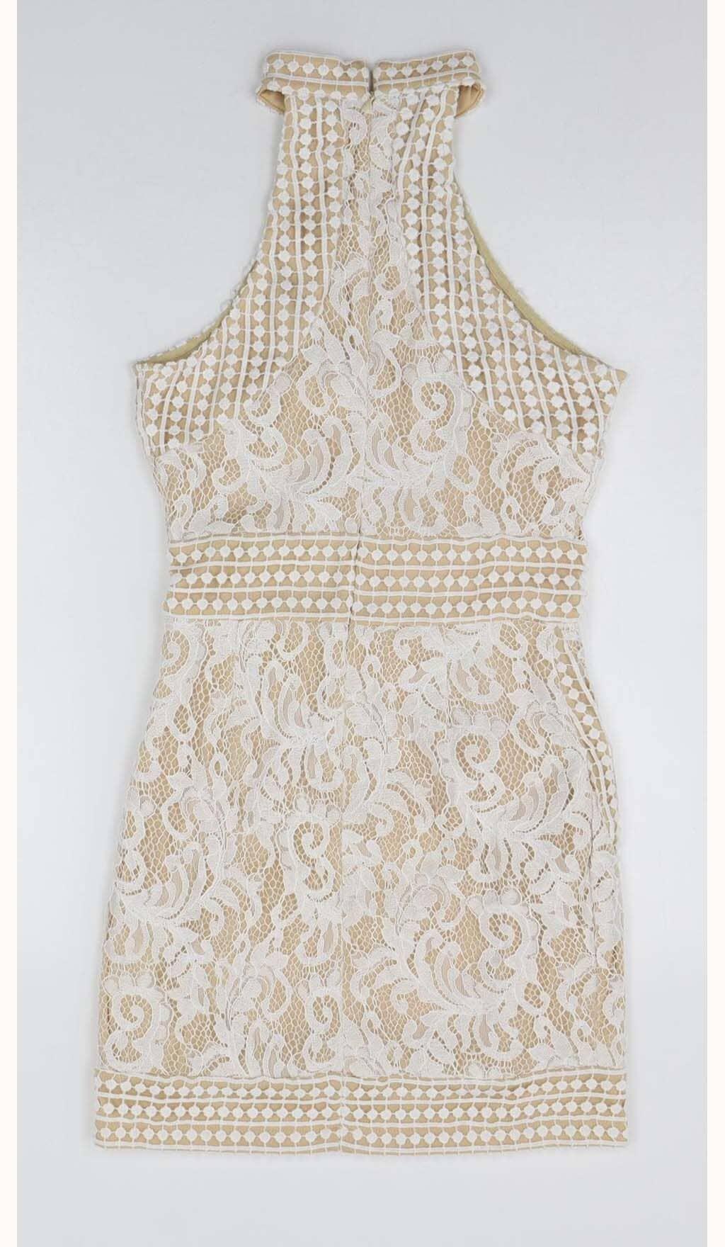 HIGH NECK CROCHET MINI DRESS IN BEIGE