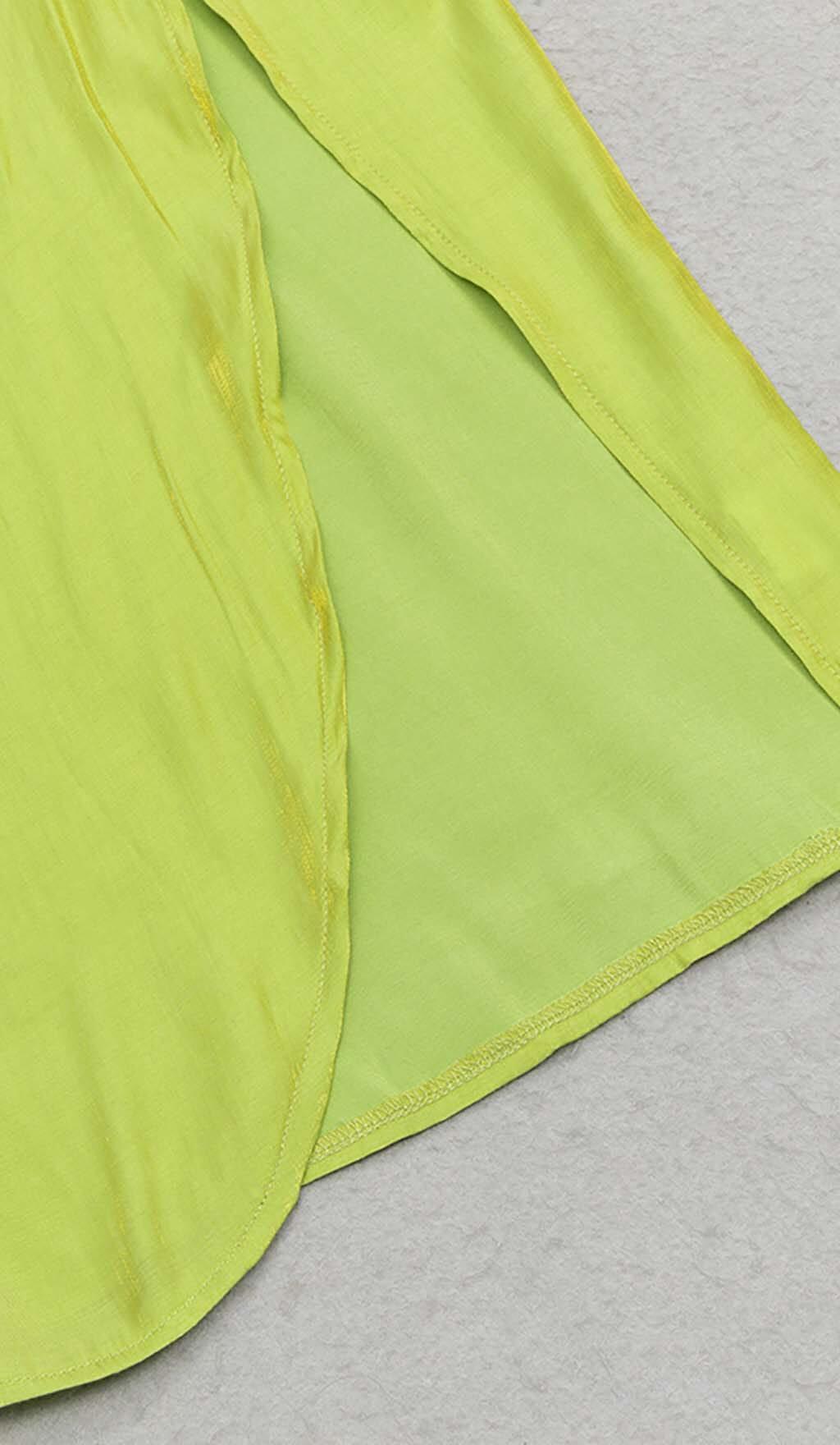 ONE SHOULDER SIDE ASYMMETRICAL MIDI DRESS IN GREEN