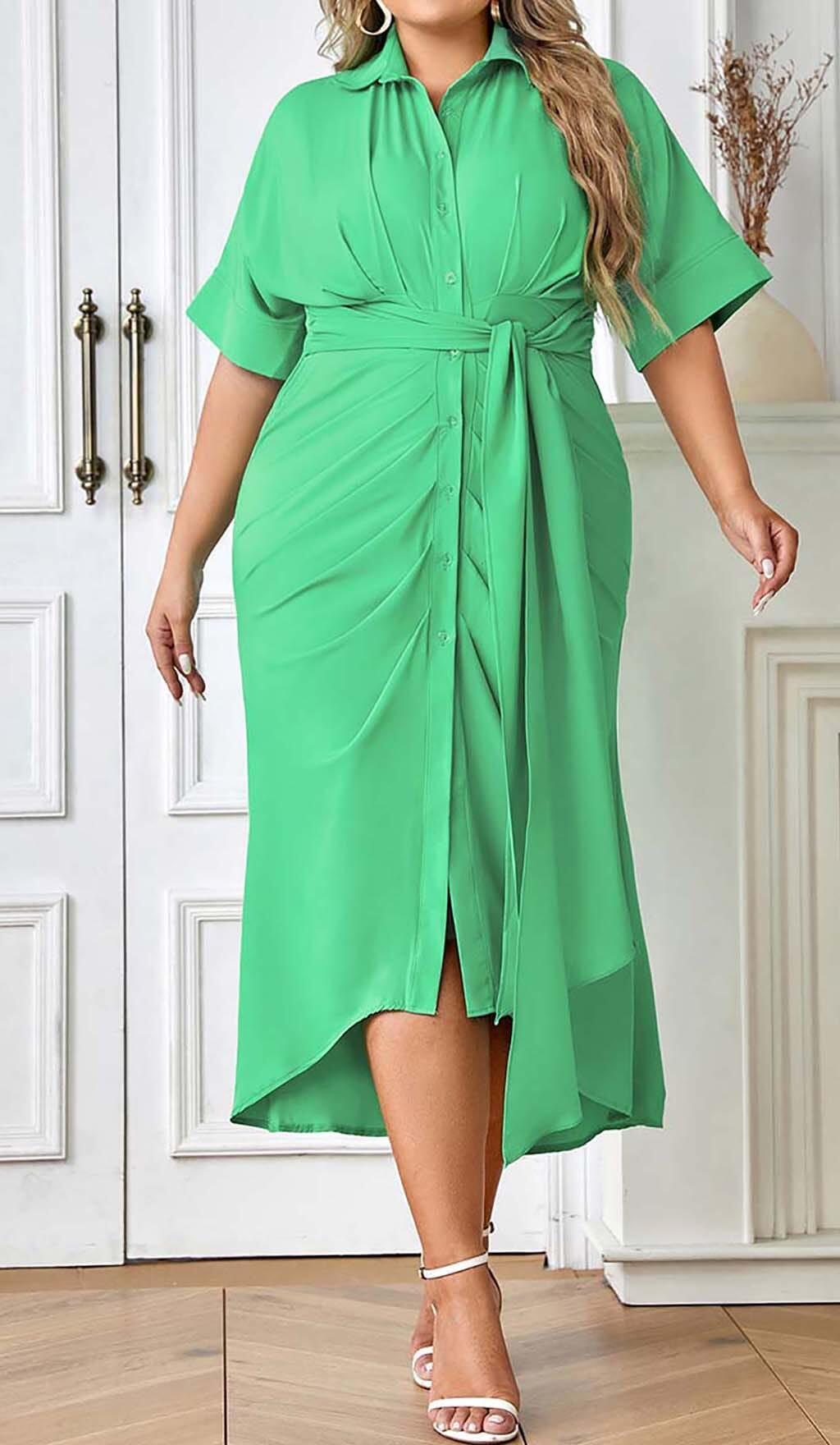 BATWING SLEEVE SHIRT MIDI DRESS IN GREEN