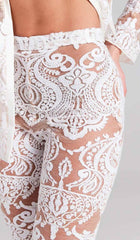EMBROIDERED LACE MESH JACKET SUIT IN WHITE