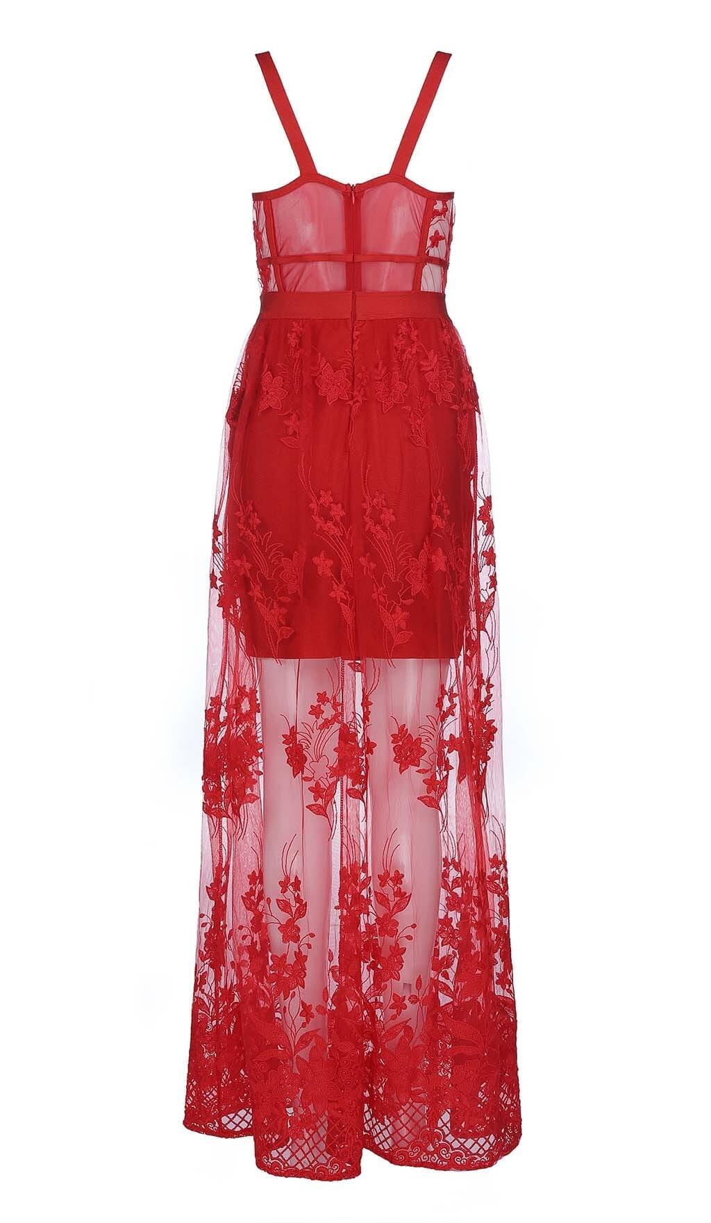 FLORAL CORSET LACE MAIX DRESS IN RED