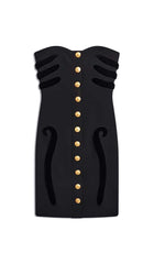 SCULPTURE BUTTON MINI DRESS IN BLACK