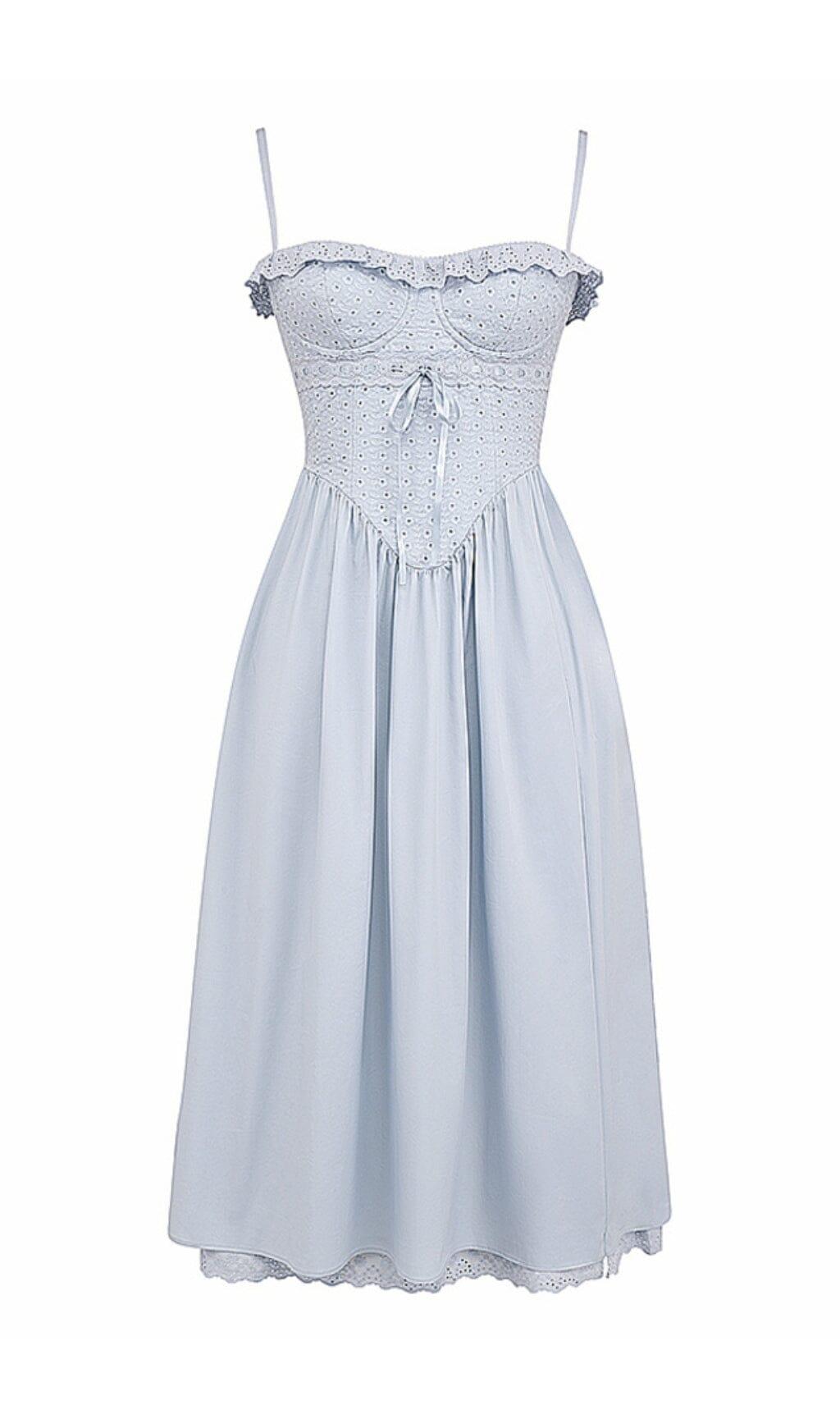 SOFT BLUE BRODERIE ANGLAIS MIDI SUNDRESS