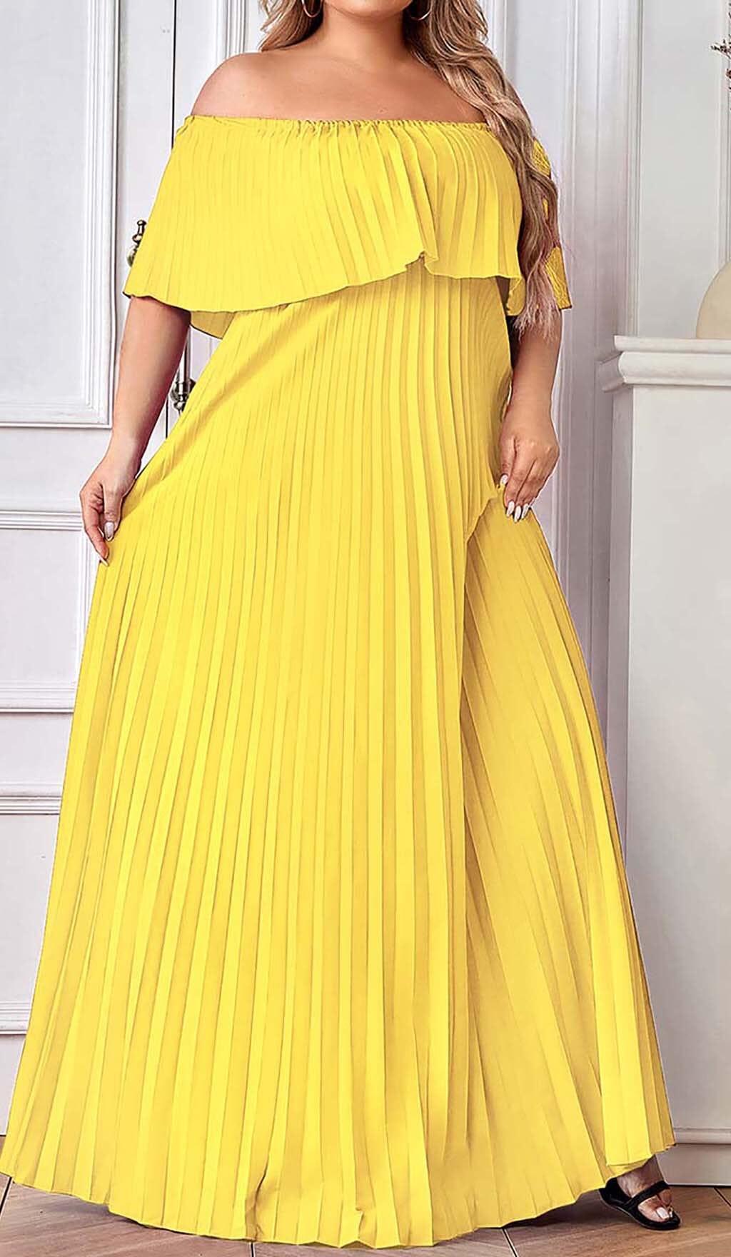 STRAPLESS PLEATED MAXI DRESS IN YELLOW