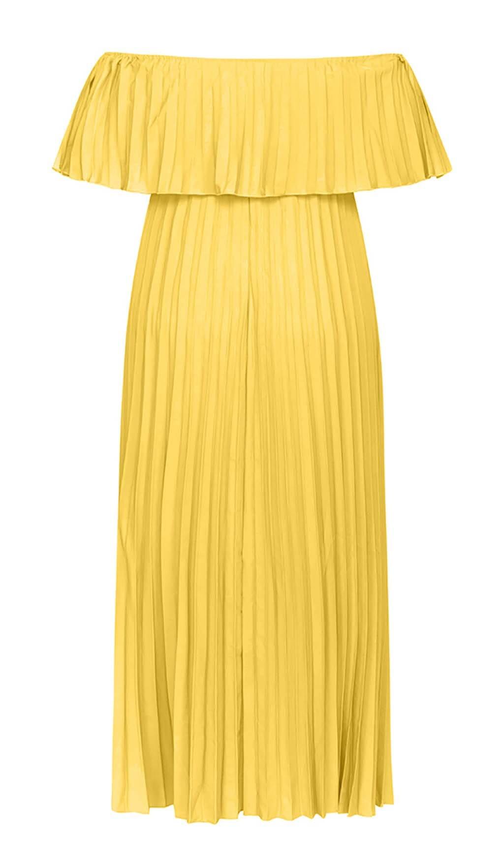 STRAPLESS PLEATED MAXI DRESS IN YELLOW