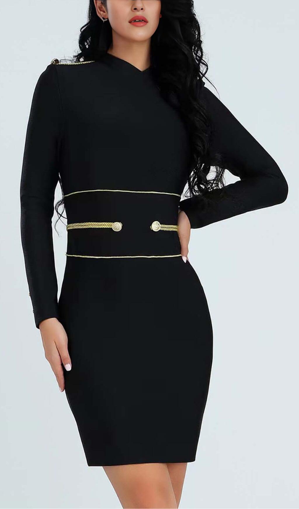 LONG SLEEVE BANDAGE MINI DRESS IN BLACK