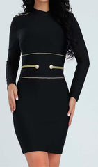 LONG SLEEVE BANDAGE MINI DRESS IN BLACK