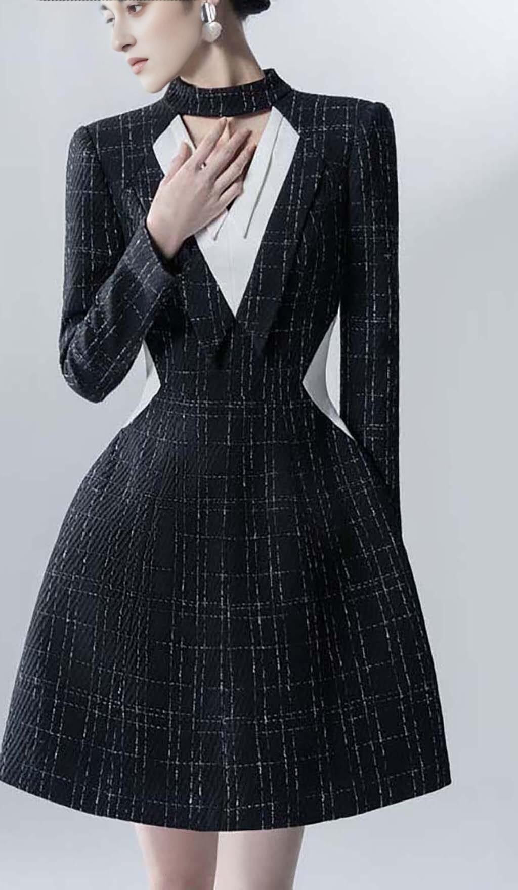 LONG SLEEVES A LINE JACKET DRESS IN BLACK