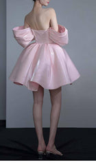 OFF SHOULDER SATIN MINI DRESS IN PINK