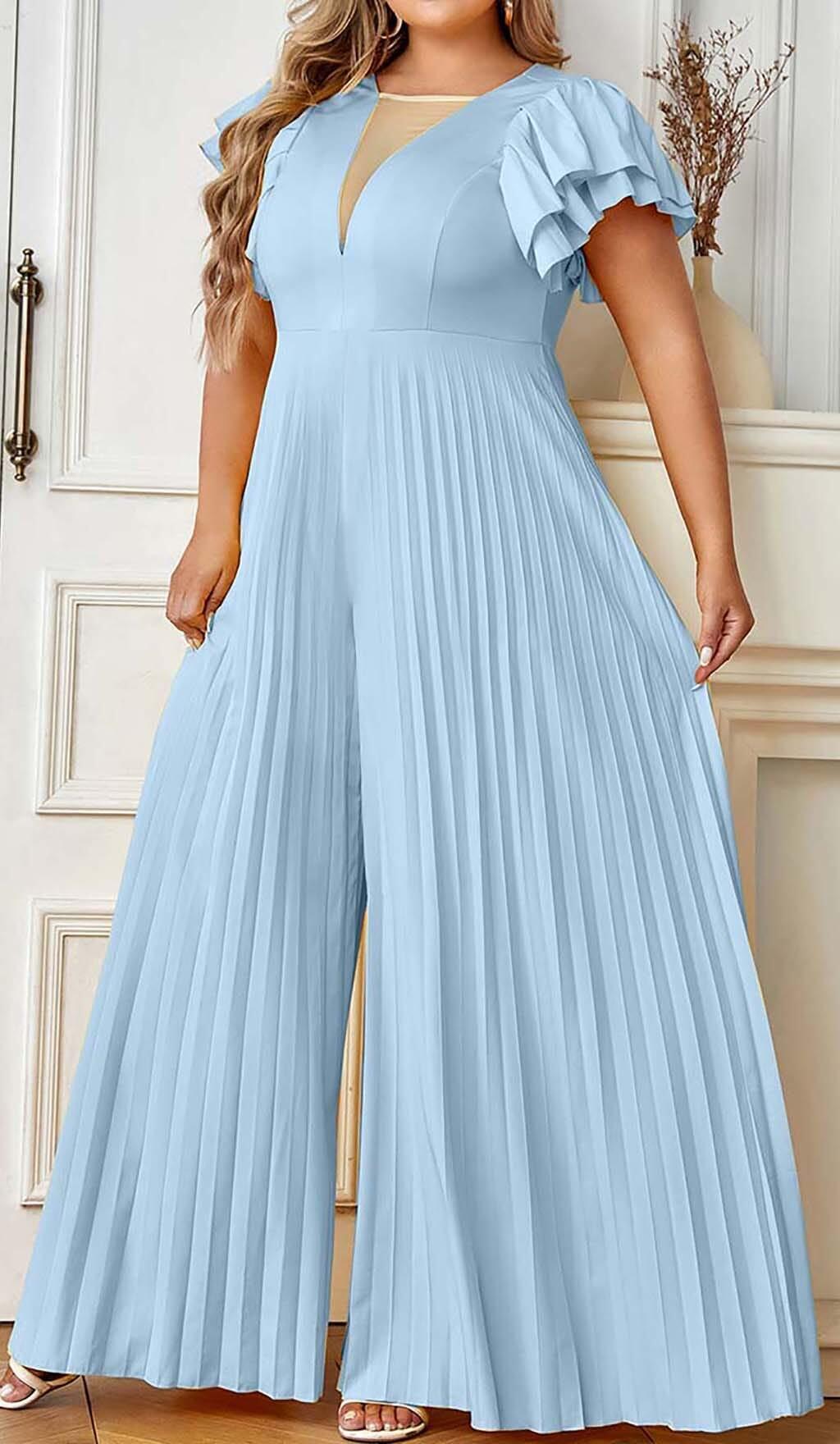 PLUNGE PLATED MAXI DRESS IN BLUE