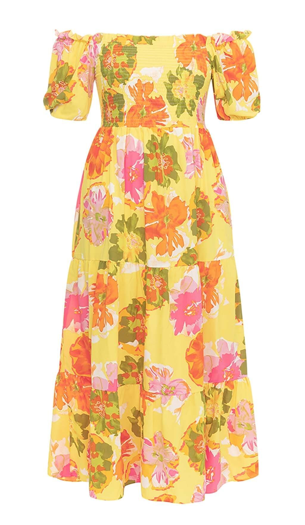 PLUS SIZE FLORAL PRINT MIDI DRESS IN MULTICOLOR