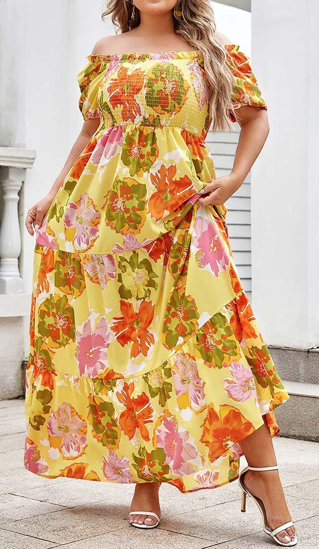 PLUS SIZE FLORAL PRINT MIDI DRESS IN MULTICOLOR