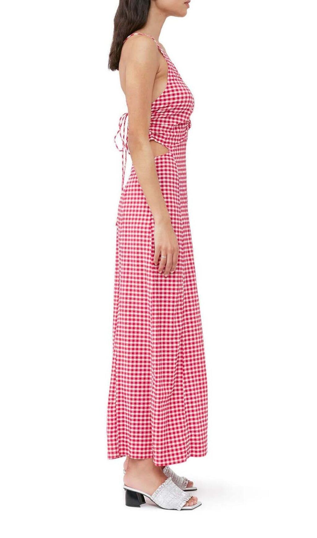 SEERSUCKER PLUNGE MAXI DRESS IN PINK