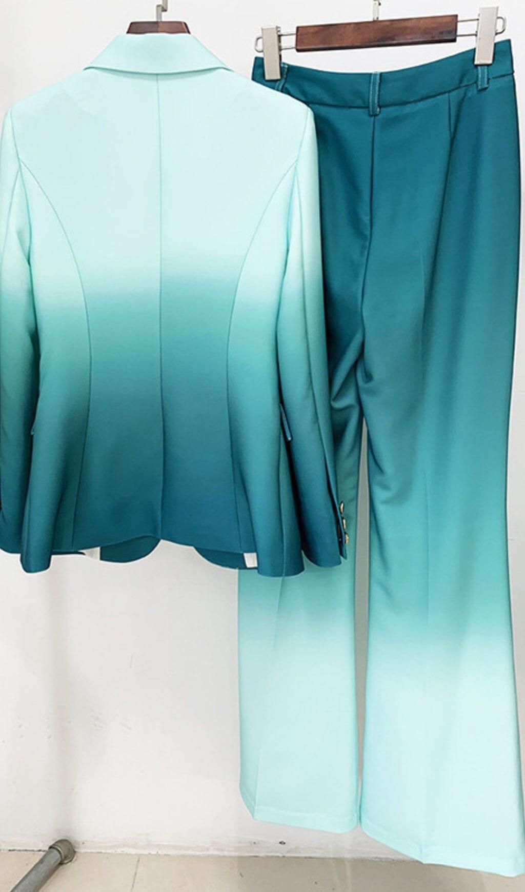 FLARE TROUSERS JACKET SUIT IN OMBRE GREEN