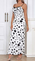 POLKA DOT PRINT RUCHED MERMAID MAXI DRESS