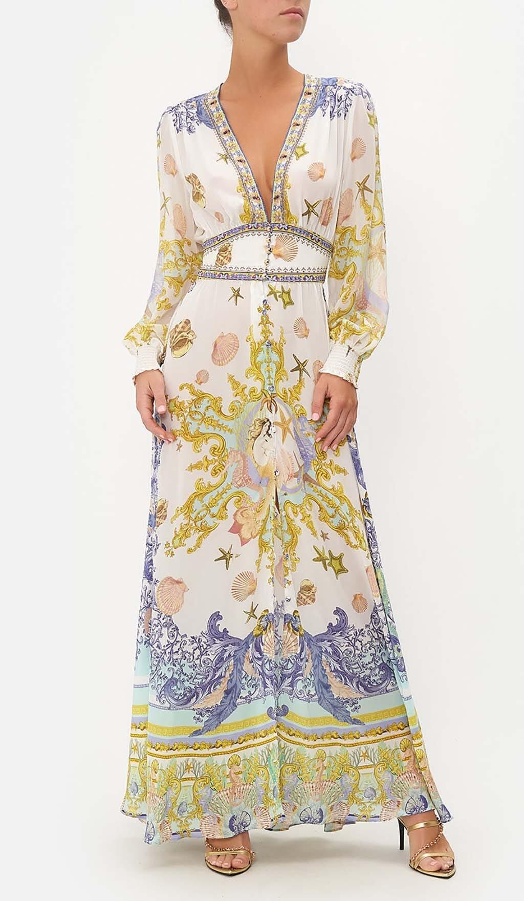 BAROQUE PRINT BUTTON MAXI DRESS