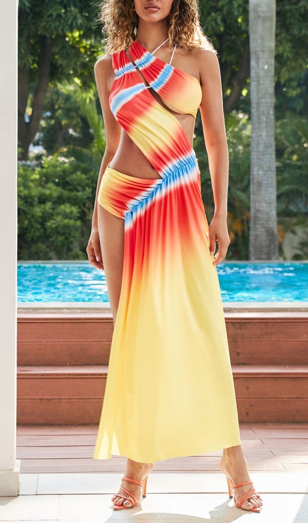 ONE SHOULDER ASYMMETRIC CUTOUT DRESS IN YELLOW Redcit ONE SHOULDER ASYMMETRIC CUTOUT DRESS IN YELLOW Redcit