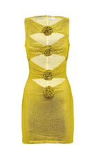 ROSETTE CUT OUT EMBELLISHED MINI DRESS IN YELLOW