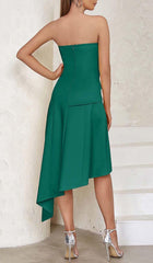 SLEEVELESS BANDEAU HIGH-LOW DRESS IN GREEN