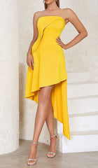 SLEEVELESS BANDEAU HIGH-LOW DRESS IN YELLOW