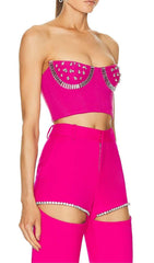 CRYSTAL STITCHED CUTOUT TWO PIECE SET IN PINK