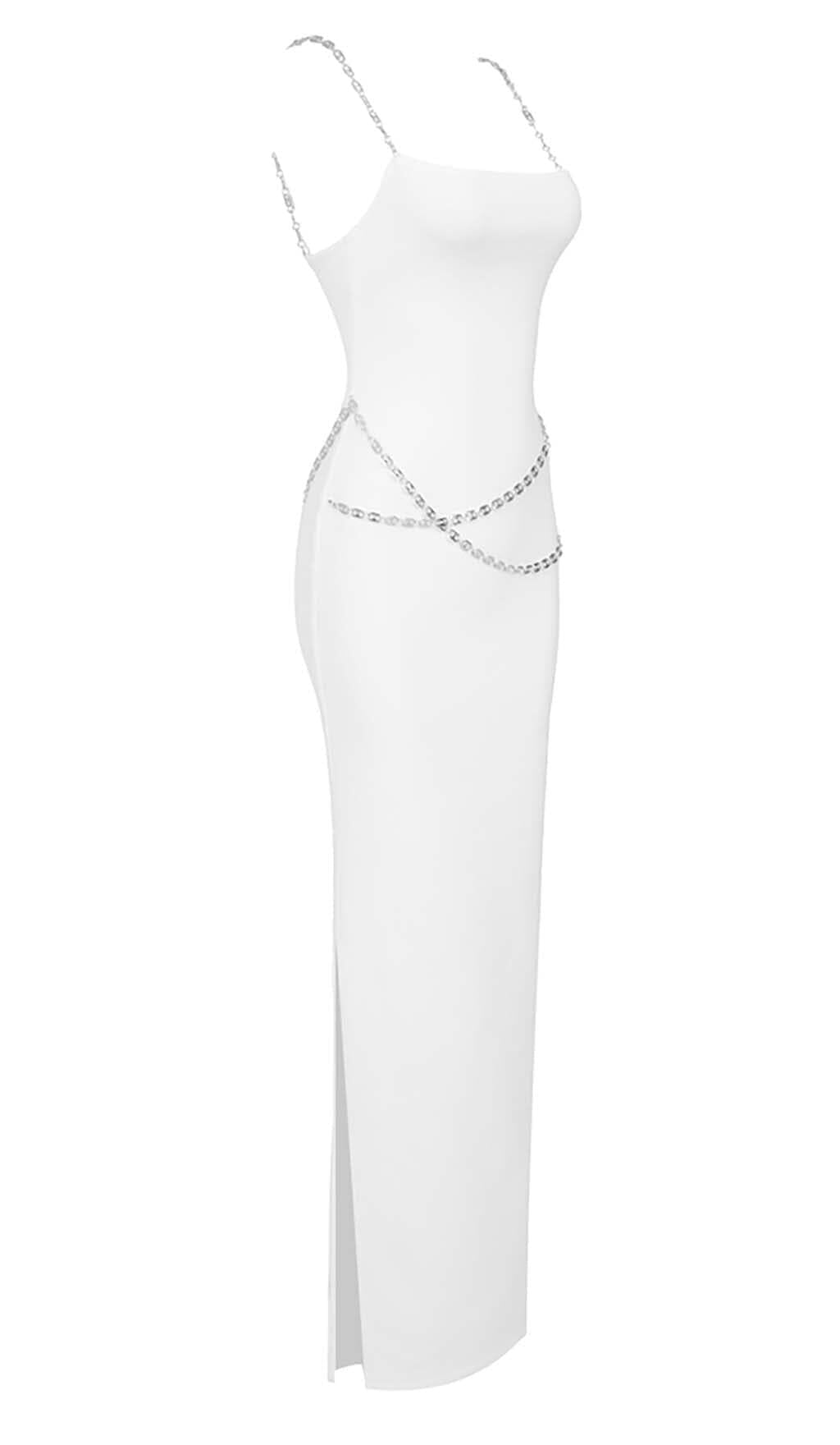 CRYSTAL STRAPPY BANDAGE MAXI DRESS IN WHITE