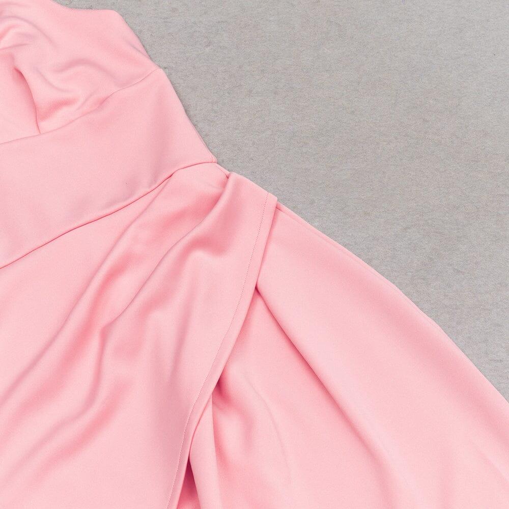 SATIN STRAPY SPLIT MIDI DRESS IN PINK