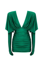 RUCHED SATIN MINI DRESS IN GREEN