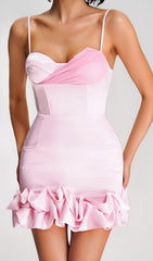 RUFFLED CORSET MINI DRESS IN PINK