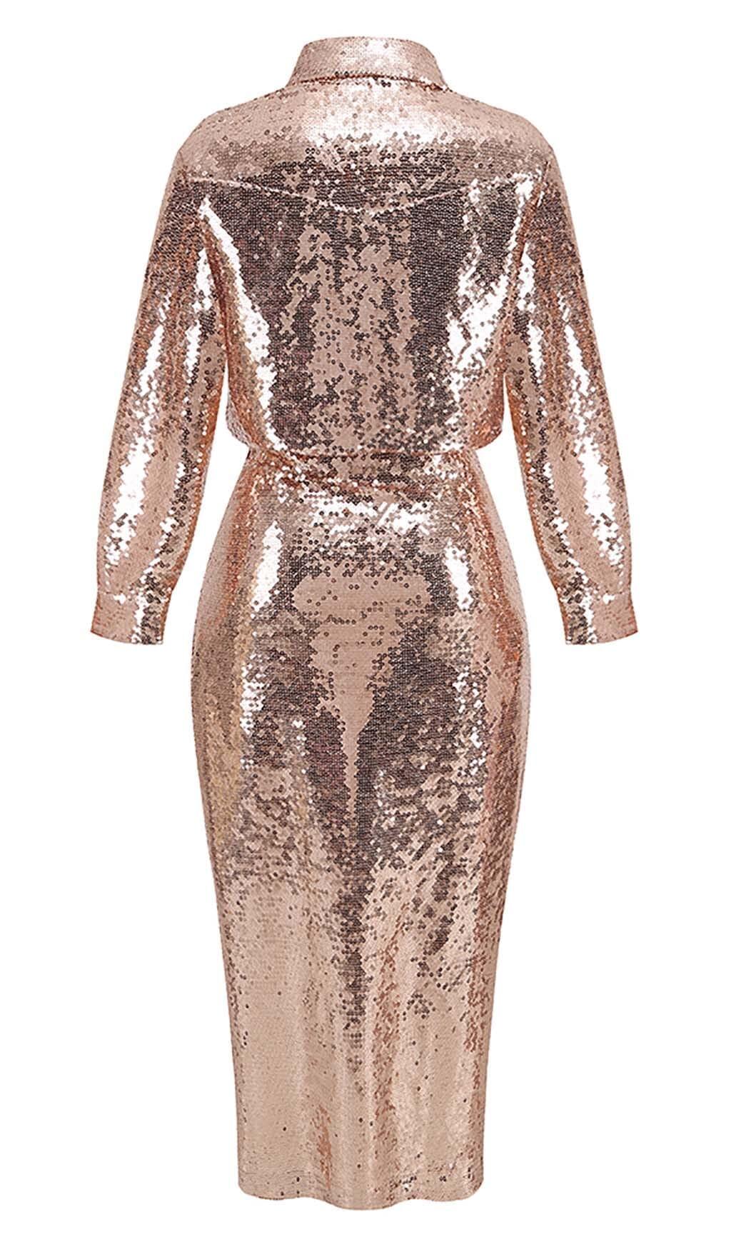 THIGH SLIT GLITTER MAXI DRESS IN METALLIC GOLD