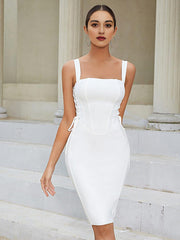 STRAPY HIP WRAP MIDI DRESS IN WHITE