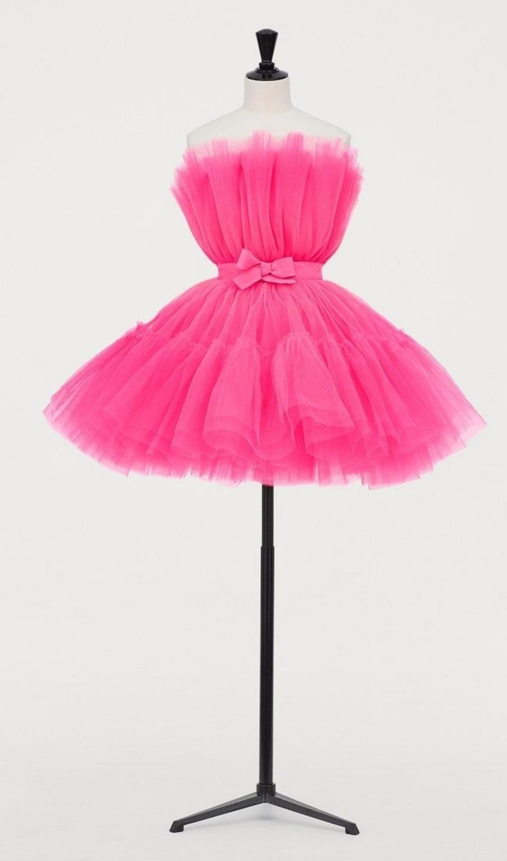 LAYERED STRAPLESS MINI DRESS IN HOT PINK