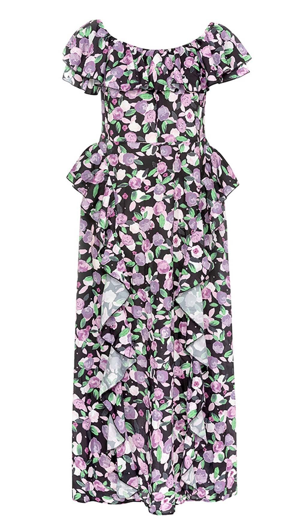 PLUS SIZE FLORAL RUCHED SLIT MIDI DRESS