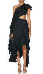 RUFFLES ASYMMETRICAL MAXI DRESS