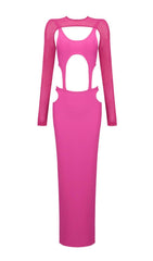 CUT OUT HIP WRAP MIDI DRESS IN PINK