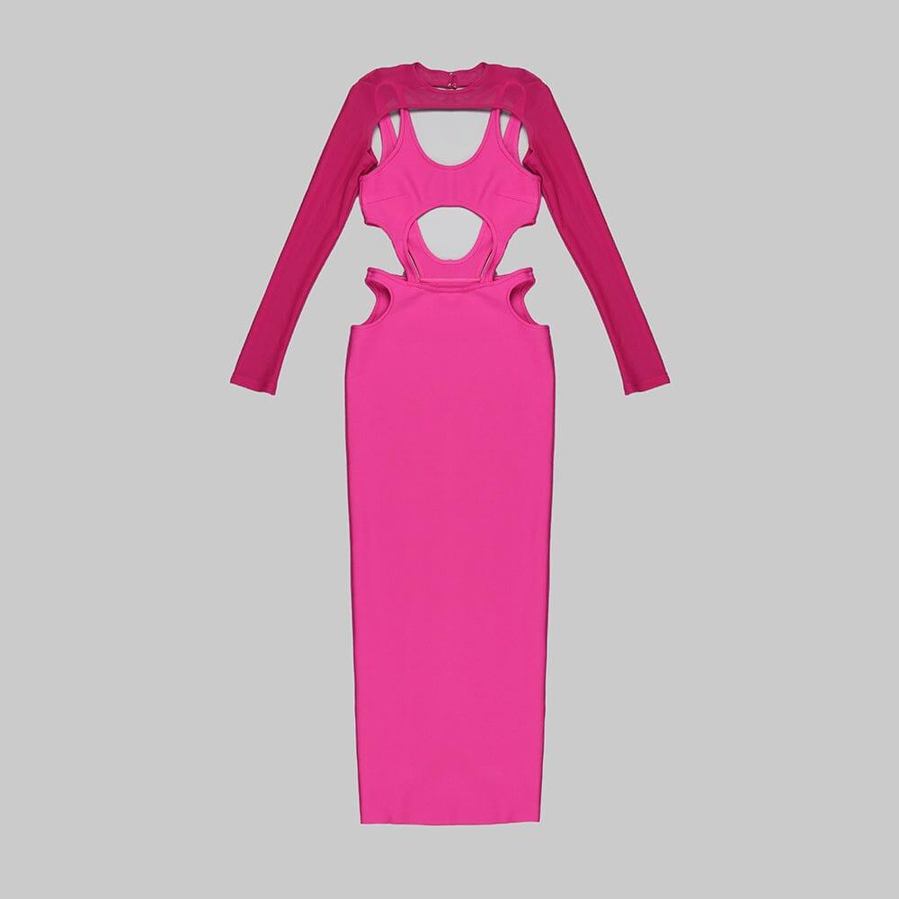 CUT OUT HIP WRAP MIDI DRESS IN PINK