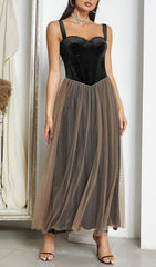 VELVET CORSET MESH MAXI DRESS