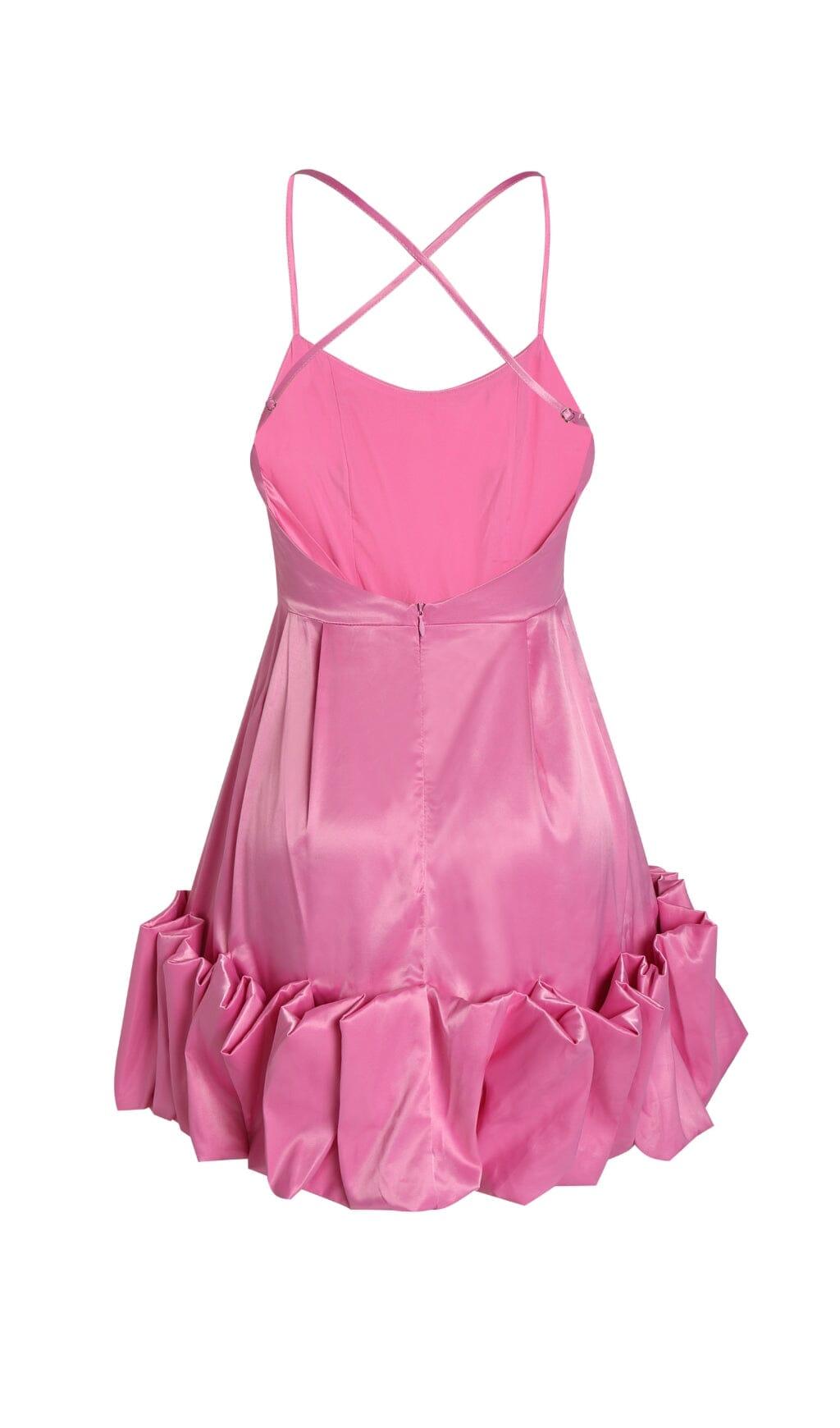 STRAPLESS HALTER SATIN MINI DRESS IN PINK